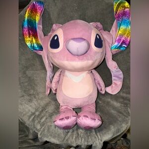 Disney Jumbo Angel Plush 26” Lilo & Stitch Rainbow Pride Ears Pink Alien